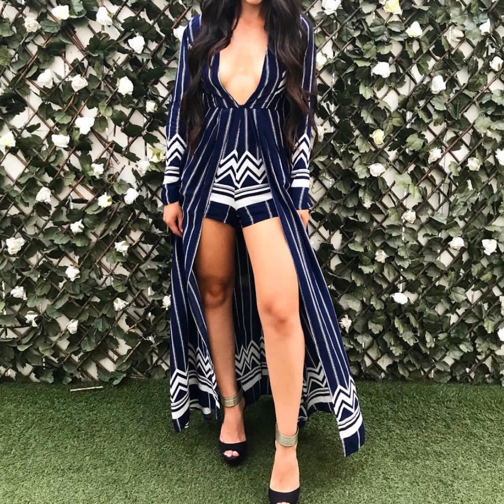 Showpo Navy and White Striped Maxi Dress